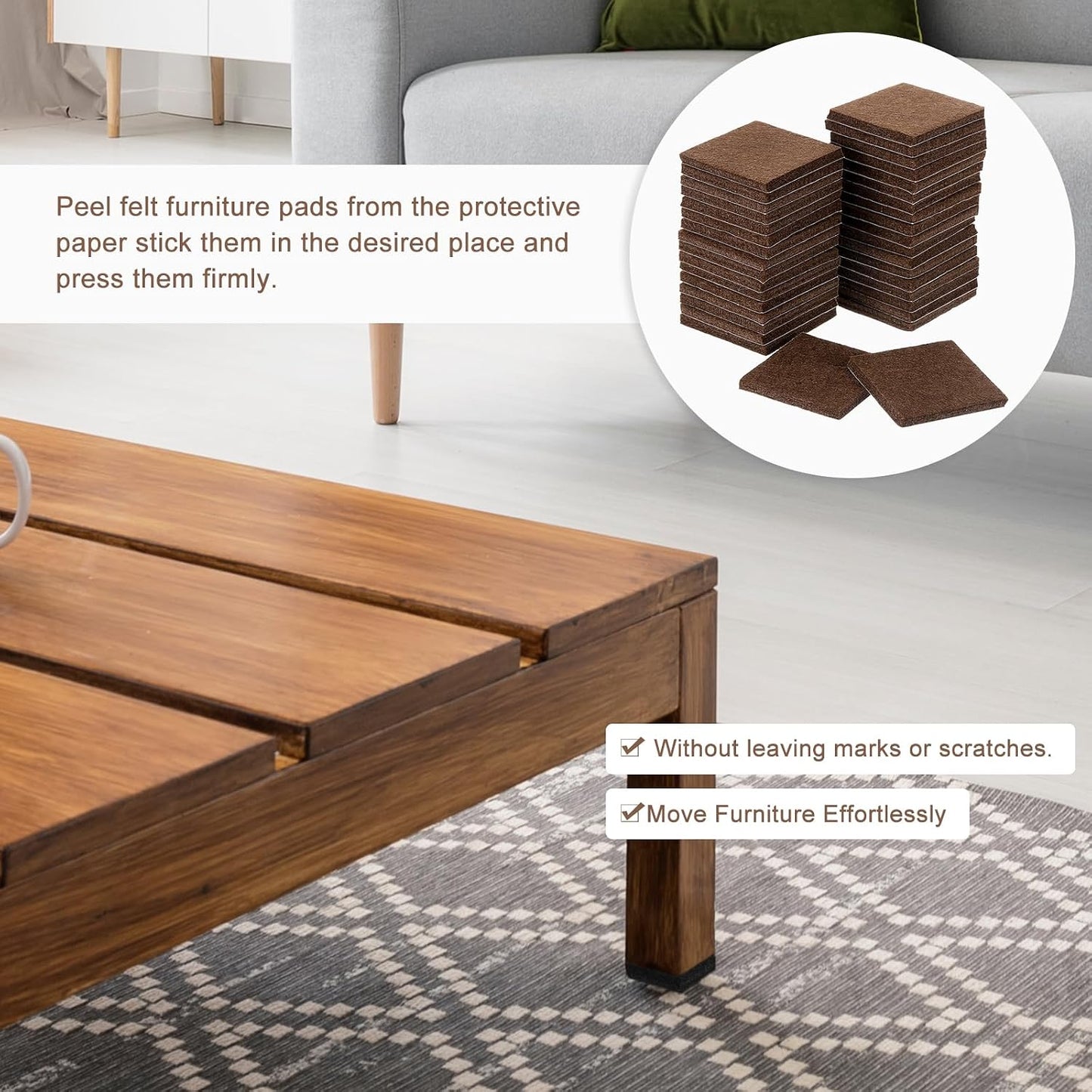 uxcell Furniture Pads, 36Pcs 1.5" - Square Self Adhesive Felt Furniture Pads, Floor Protectors for Furniture Feet Chairs Legs Hardwood Floors (Black)