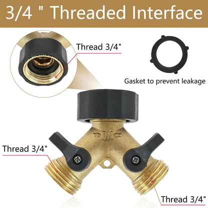 2 Pack Brass Hose Splitter 2 Way, 3/4" Heavy Duty Garden Hose Y Splitter with 14 Rubber Washers, Leak-Free Spigot Splitter with Easy-Grip TPR Valves, Faucet Splitter for Outdoor Garden Lawn Watering