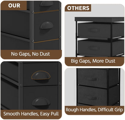 LASZOLA 5 Drawer Narrow Dresser Slim Cabinet Skinny Storage Tower Chest, Ideal for Small Spaces Bathroom, Between Washer and Dryer, Lightweight Mobile on Wheels, Sturdy Fabric Drawers, Black