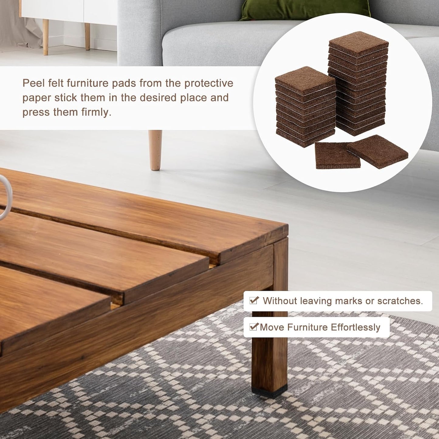 uxcell Furniture Pads, 24Pcs 1.5" - Square Self Adhesive Felt Furniture Pads, Floor Protectors for Furniture Feet Chairs Legs Hardwood Floors (Black)