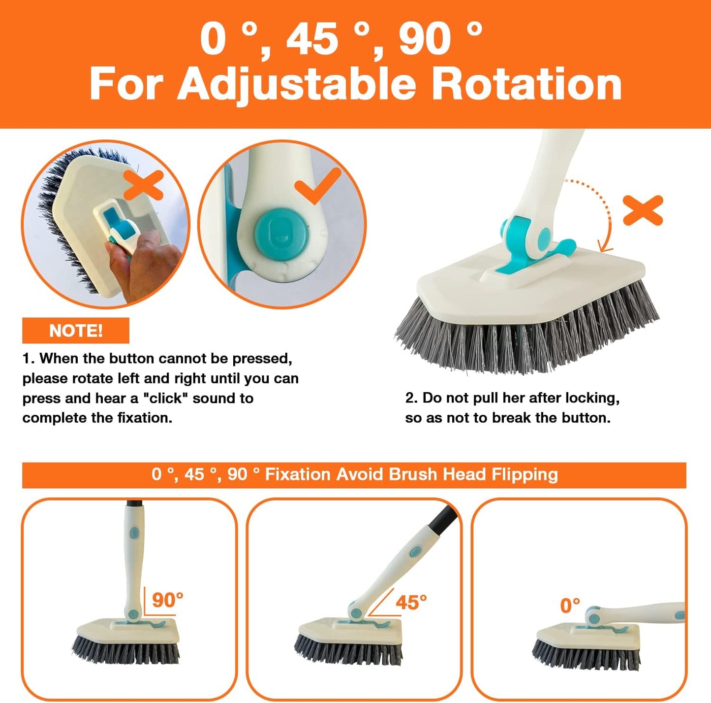 3 in 1 Scrub Cleaning Brush with Long Handle 51'' - Shower Bathtub Tub & Tile Scrubber Brush Include 1 Stiff Brush Head & 3 Scouring Pads & 3 Microfiber Clothes, for Wall Bathroom Glass Bathtub(White)