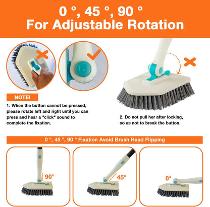 3 in 1 Scrub Cleaning Brush with Long Handle 51'' - Shower Bathtub Tub & Tile Scrubber Brush Include 1 Stiff Brush Head & 3 Scouring Pads & 3 Microfiber Clothes, for Wall Bathroom Glass Bathtub(White)