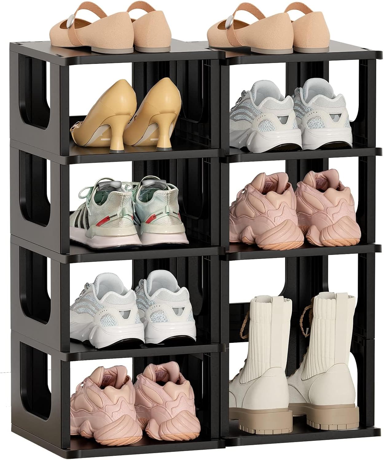 HAIXIN Shoe Organizer Rack for Small Spaces 5 Tier Plastic Vertical Narrow Shelves for Closet Black Shoe Holder, Stand for Entryway Storage Boots Organizer Stackable Cabinet