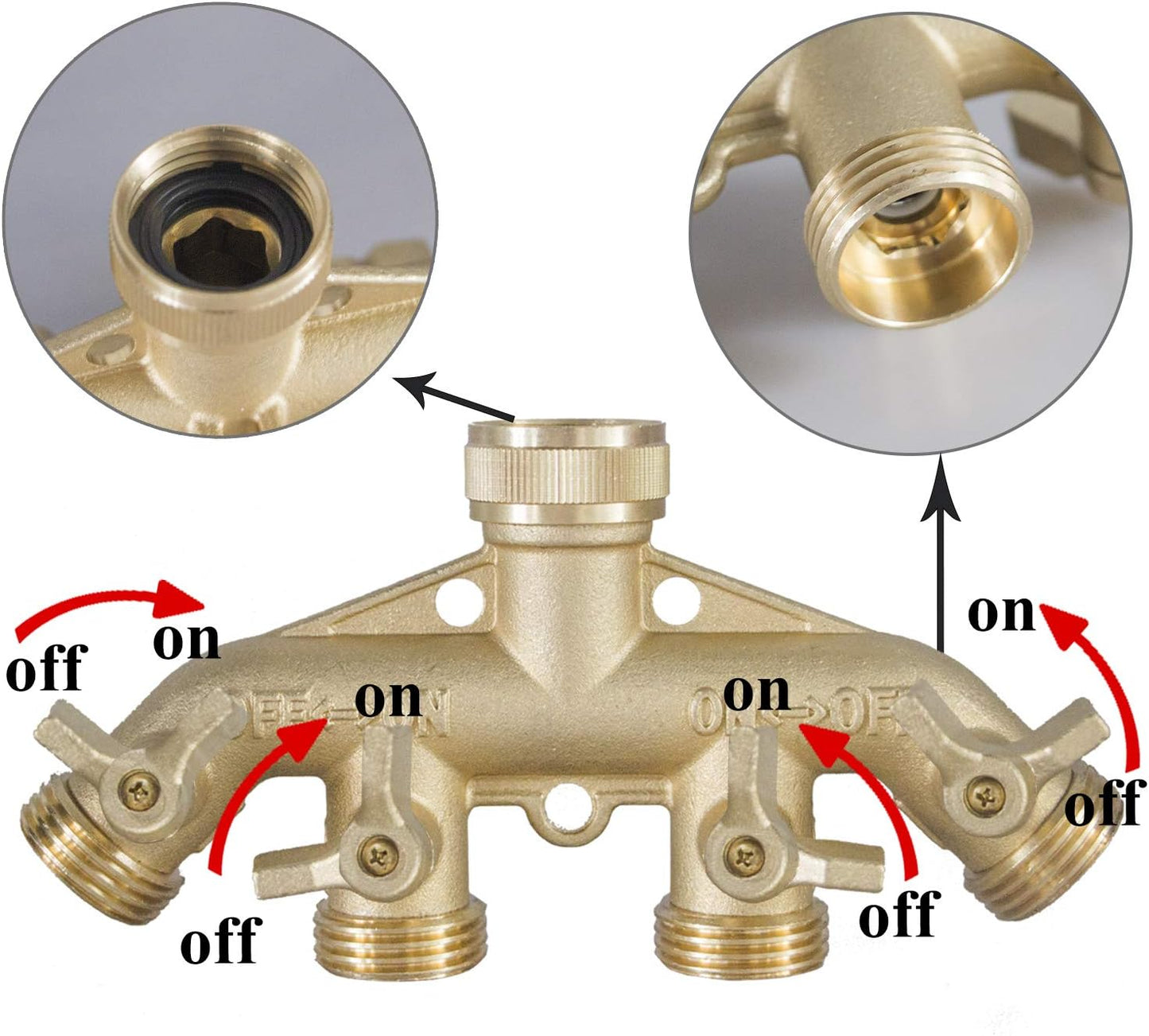 Hourleey Brass Garden Hose Splitter (2 Way), Solid Brass Hose Y Splitter 2 Valves with 2 Extra Rubber Washers (2 PACK)