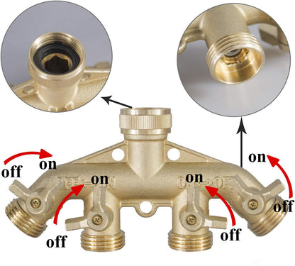 Hourleey Brass Garden Hose Splitter (2 Way), Solid Brass Hose Y Splitter 2 Valves with 2 Extra Rubber Washers (2 PACK)
