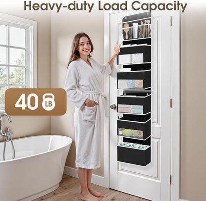 SpaceHacks 1 Pack Over The Door Organizer, Hanging Storage Organizer with Clear Window, 40lb Ultra Sturdy Large Capacity Room Organizer for Pantry Laundry Bathroom Nursery Closet Baby Essential (Grey)