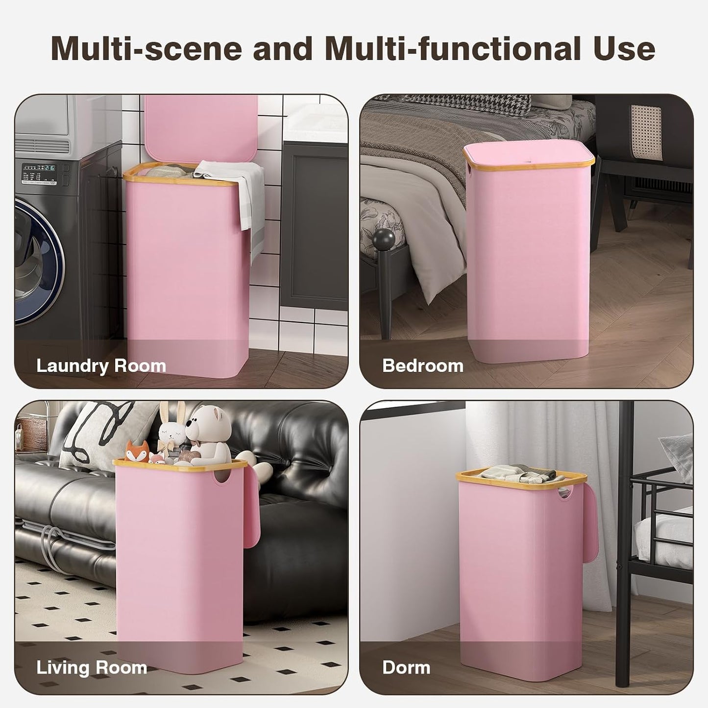 160L Laundry Hamper with Lid, 3 Section Laundry Basket with 3 Removable Bag | Clothes Hampers for Laundry with Bamboo Frame Handle, Large Dirty Clothes Hamper for Laundry Room, Bathroom, Bedroom, Black