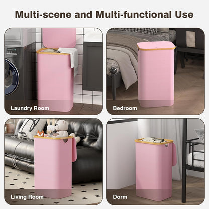 160L Laundry Hamper with Lid, 3 Section Laundry Basket with 3 Removable Bag | Clothes Hampers for Laundry with Bamboo Frame Handle, Large Dirty Clothes Hamper for Laundry Room, Bathroom, Bedroom, Black