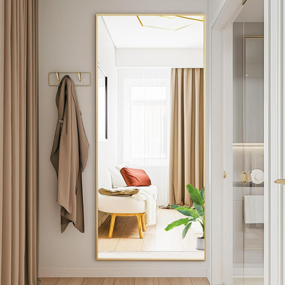 59"x16" Arched Full Length Mirror, Full Body Mirror with Leaning or Standing, Floor Standing Aluminum Frame for Bedroom, Livingroom, Cloakroom, Black