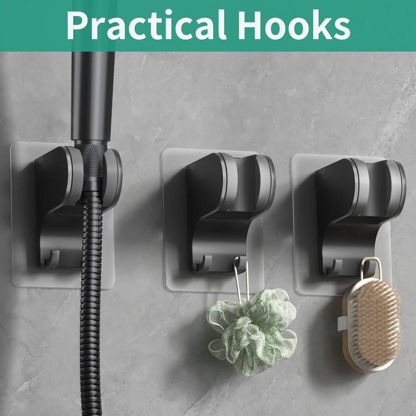 Hand Held Shower Head Holder Wall Mount, Shower Hose Holder Adhesive with 2 Hanger Hooks, Adjustable Shower Handle Holder, No Drilling Shower Wand Holder (‎Chrome, 1 Pack)