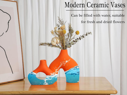 CEMABT Modern Nordic Boho Vase Set - Elegant Beige Matte Ceramic Vase for Living Room, Bookshelf, Mantel, Entryway Table & Console Decor | Home Decor Shelf Decorations Easter Gift