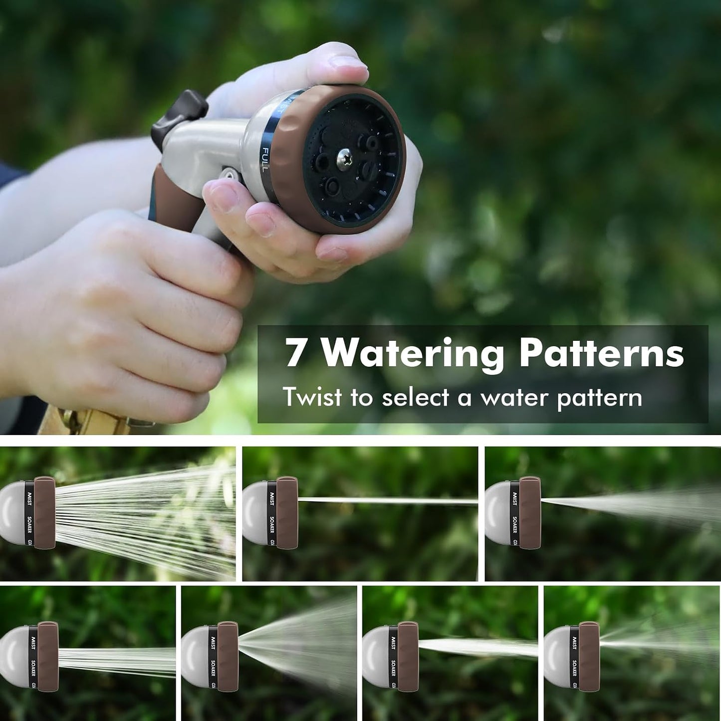 RESTMO Garden Hose Nozzle, Heavy Duty Metal Water Hose Nozzle with 7 Adjustable Spray Patterns, High Pressure Hand Sprayer with Flow Control for Watering Plants & Lawns, Washing Cars & Pets