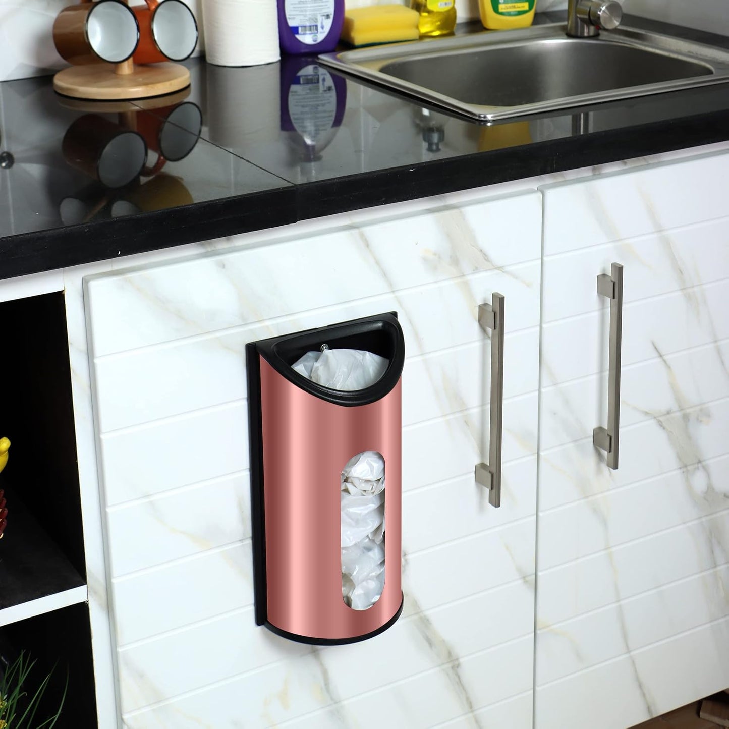 Utopia Kitchen Wall-Mounted Stainless Steel Grocery Bag Holder & Dispenser, Space-Saving Plastic Bag Holder for Kitchen, Pantry or Cabinet, Reusable Plastic Bag Organizer, Silver