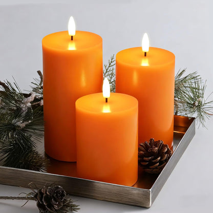 Eywamage White Real Wax Flameless Pillar Candles with Remote, Flickering Flat Top LED Battery Candles Set of 3
