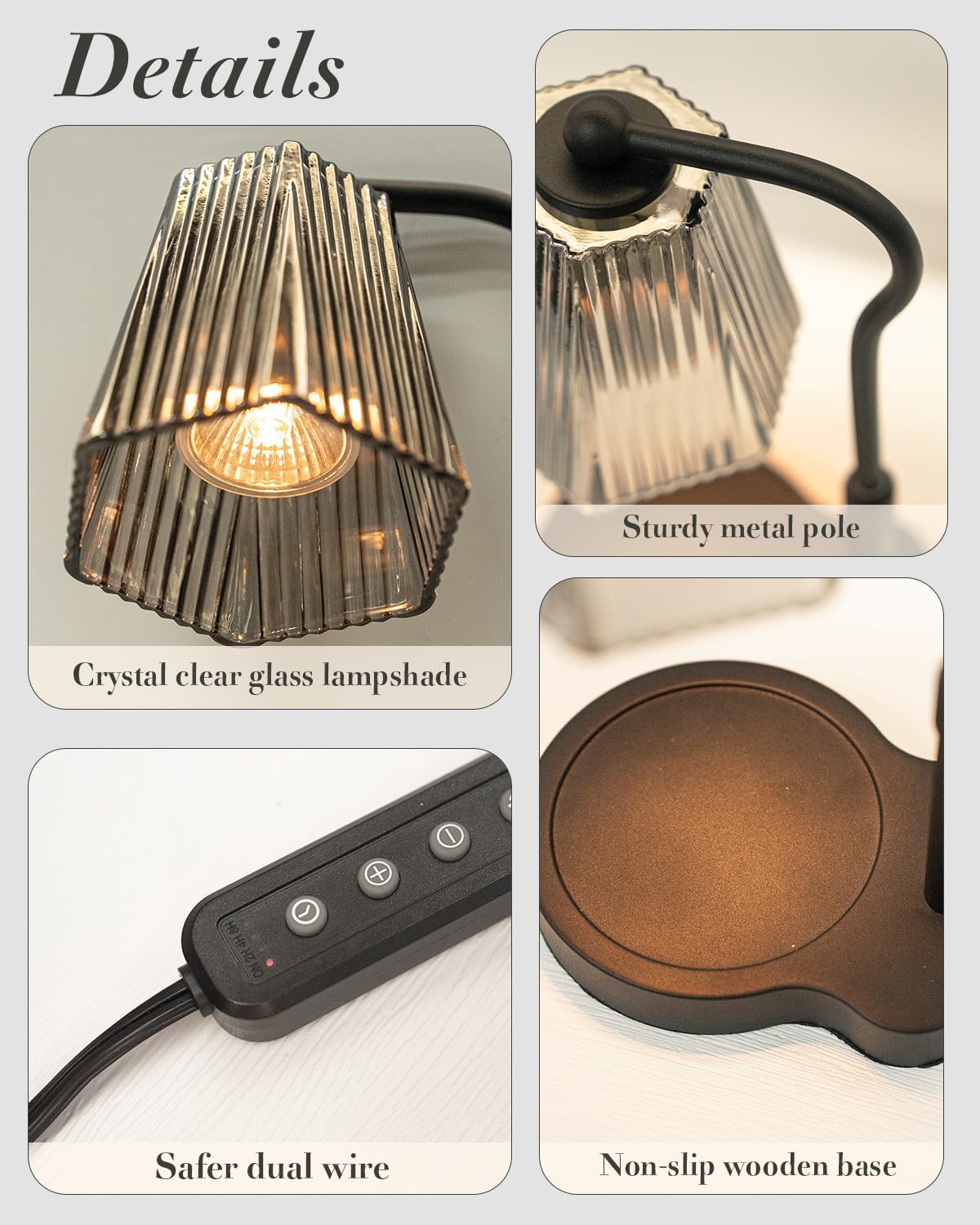 Candle Warmer Lamp with Timer & Dimmable Settings, Adjustable Height Flameless Scented Wax Melter for Jar Candles, Elegant Home Decor Warmer Lamp with 2 Bulbs, Gift for Women Mom Friend Family, Black
