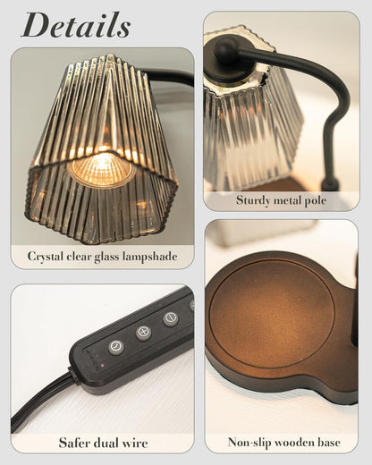 Candle Warmer Lamp with Timer & Dimmable Settings, Adjustable Height Flameless Scented Wax Melter for Jar Candles, Elegant Home Decor Warmer Lamp with 2 Bulbs, Gift for Women Mom Friend Family, Black