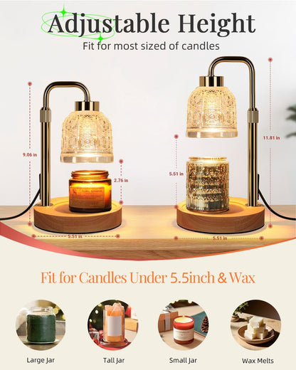 AIFEI Candle Warmer Lamp with Timer, Dimmable Adjustable Height Candle Lamp, Birthday Gifts for Women Mom Sister Friends, House Warming Gifts New Home, Candle Lamp Warmer with 2 Bulbs - CoalBlack