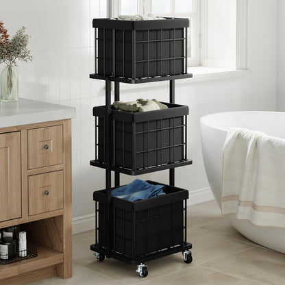 120L Vertical Rolling Laundry Hamper with Removable Bags, 3 Section Laundry Basket with Wheels, Slim Tall 3 Tier Laundry Sorter for Small Spaces, Dorm, Laundry Room, Bathroom, Closet, White