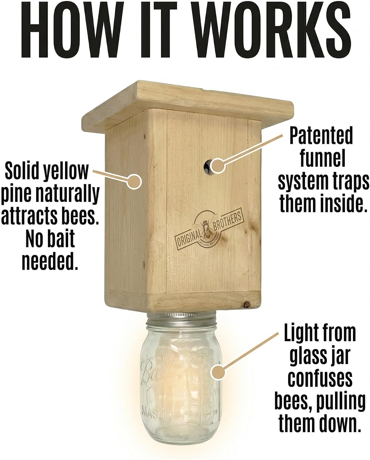 Wooden Carpenter Bee Catchers for Hanging Outdoor Traps Kit - Pack of 2 | Carpenter Bee Traps for Home, Yard, Garden, House with Hanging Kit, Carpenter Bees Natural Wooden Catcher Device Outside