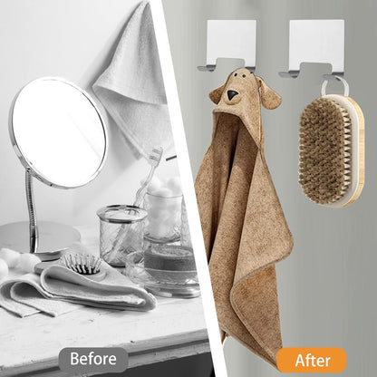 MOROBOR 4 Pcs Shower Squeegee Adhesive Hook, All-Purpose Scraper Holders Towel Hooks Stainless Steel Waterproof Storage Hook Bath Accessories for Kitchen & Bathroom（Silver）