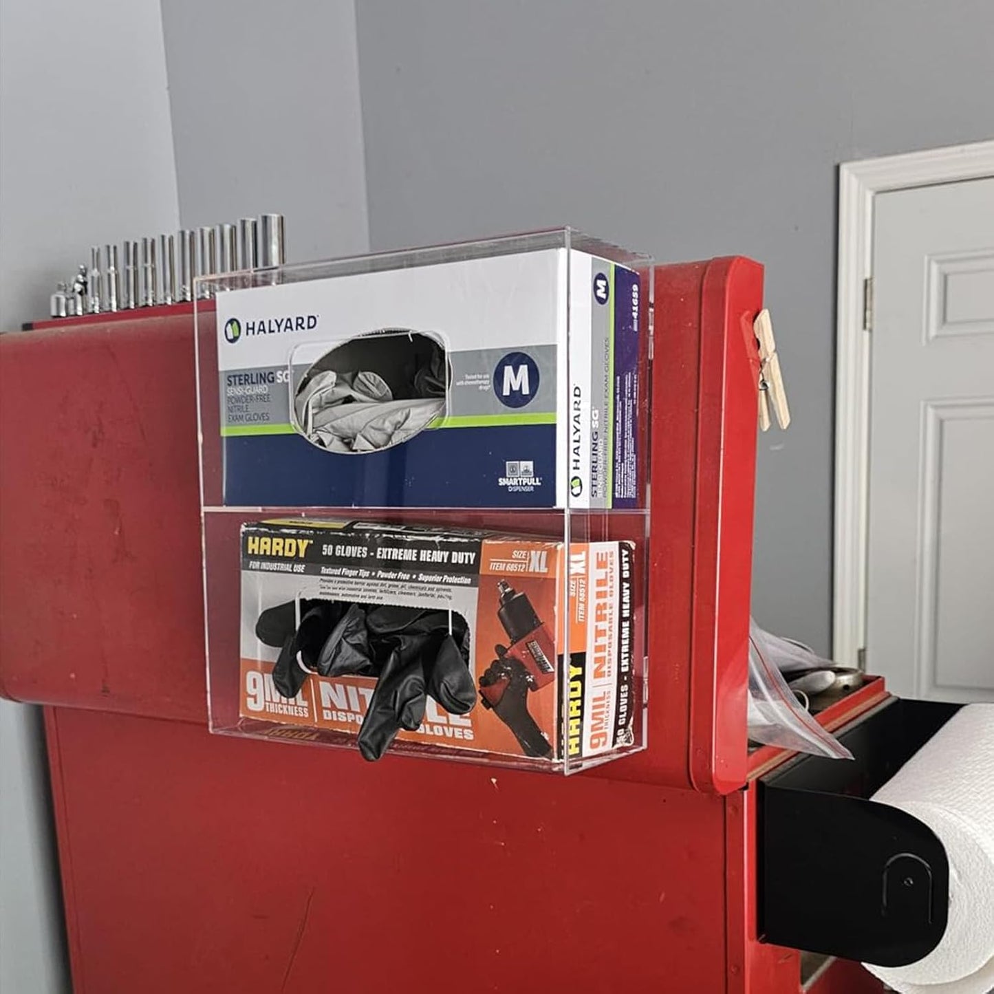 HIIMIEI Glove Holder for Wall Mount: Magnetic Gloves Box Holder, Acrylic Disposable Rubber Latex Glove Dispenser