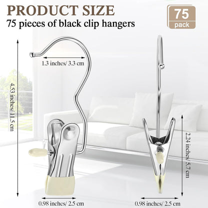 Yinder 150 Pcs Boot Hangers Clips Laundry Hooks Hanging Stainless Steel Clothes Pins Portable Clip Hangers for Closet Travel Socks Pants Handbags Hats Towels (Beige)
