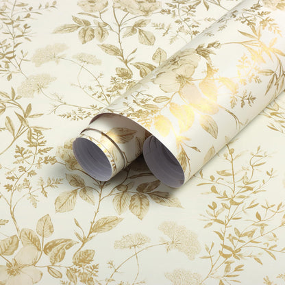Erfoni 16.9" x118" Boho Floral Peel and Stick Wallpaper Beige Flower and Leaf Contact Paper Self Adhsive Removable Wallpaper Boho Botanical Wall Paper for Bedroom Cabinets Decor Vinyl Roll Waterproof