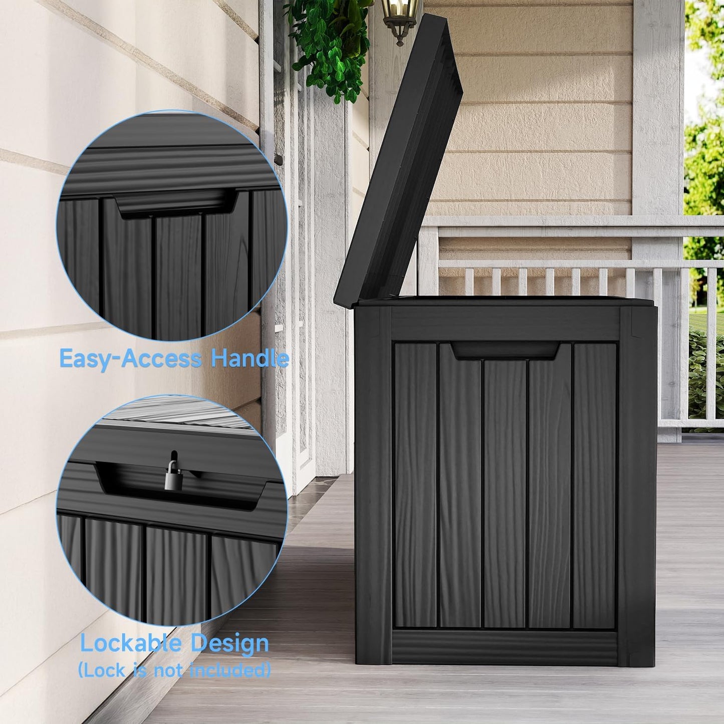 ROJIK 55Gal Outdoor Storage Box Waterproof Deck Box | Heavy-duty UV-resistant resin, space-saving for balcony/patio, stores cushions/tools/pool gear, lockable lid as table/bench