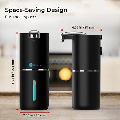 Automatic Touchless Foam Soap Dispenser - USB-C Rechargeable Foaming Soap Pump, IPX5 Waterproof for Bathroom & Kitchen, 12.8oz, Wall Mount or Countertop (Black)
