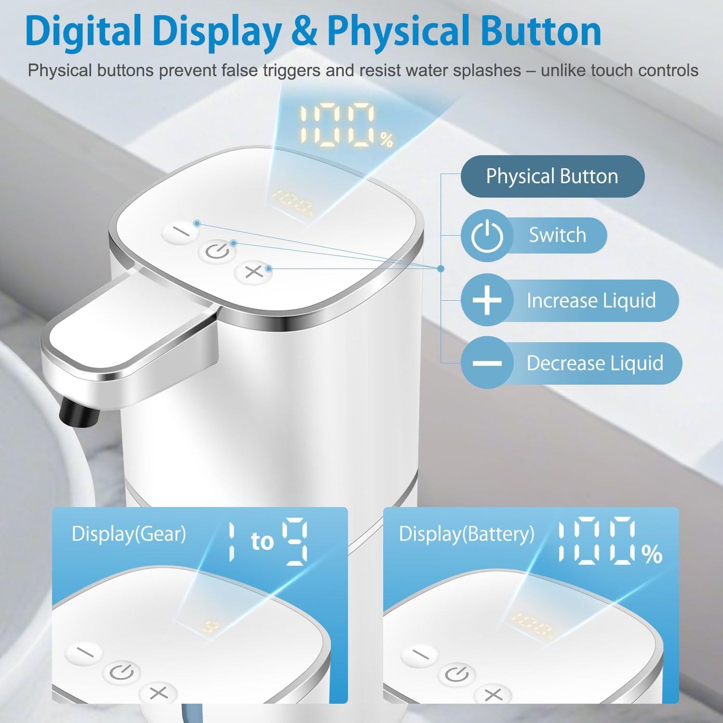 Automatic Foaming Soap Dispenser Touchless, Digital Display 9-Level Adjustable Smart Hand & Dish Soap Dispenser, USB Rechargeable, 13.5oz/400mL Wall Mounted for Bathroom Kitchen, Hotel, Restaurant