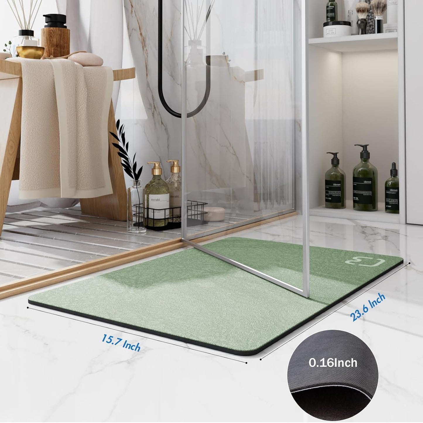 Diatomaceous Earth Bath Mat Rugs Super Absorbent Diatomite Stone Bath Mat Non Slip Quick Dry Thin Bathroom Mat Fit Under Door, Floor Rugs in Front of Bathtub, Shower Room, Sink,15.7"x23.6", Grey