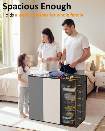 Optish 180L Laundry Hamper 3 Section, Large Laundry Hamper with Lid, Dirty Clothes Hampers with 3 Inner Bags, Laundry Basket Organizer for Laundry, Bedroom, Bathroom, Hamper 3 Compartment, Black