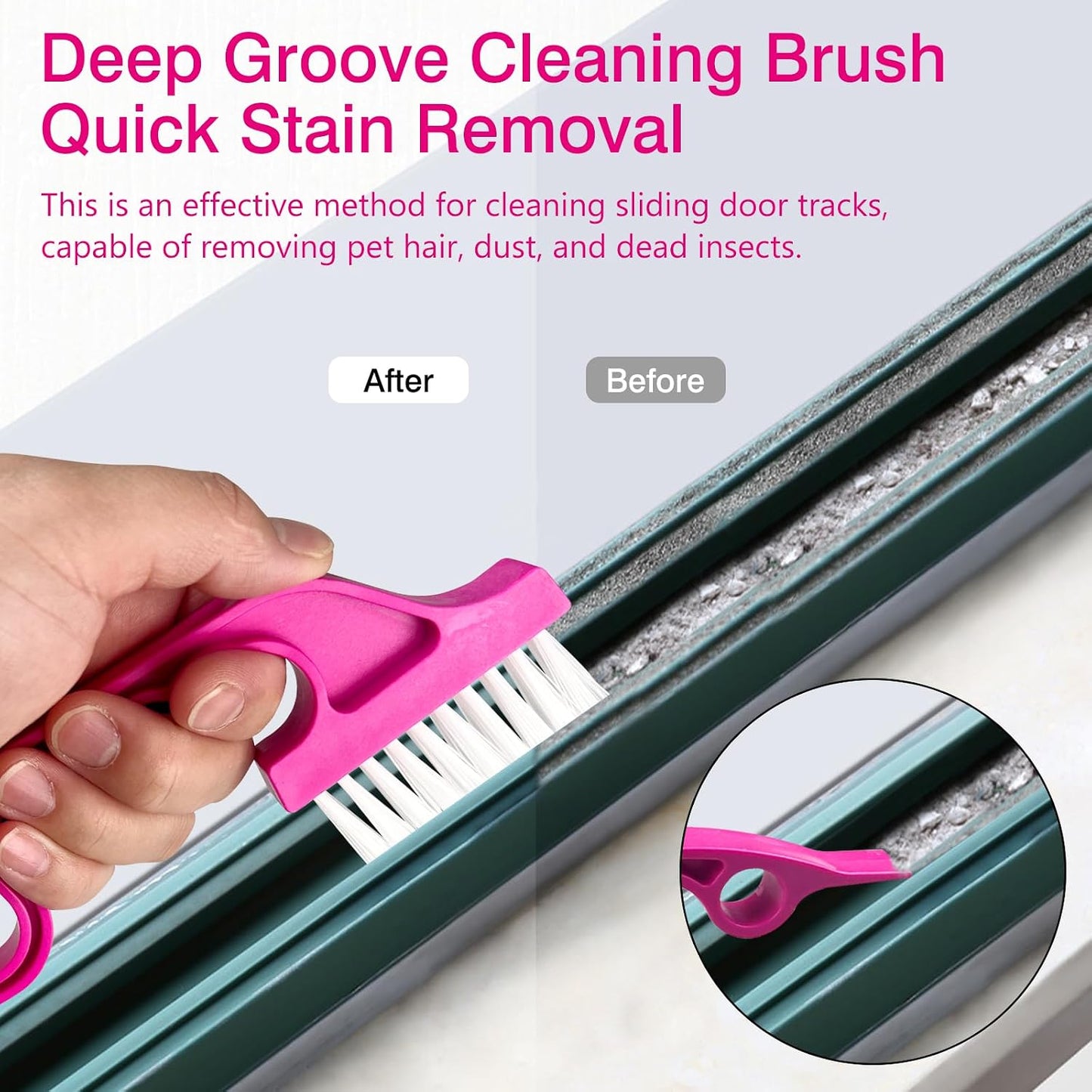 Window Track Cleaning Brush Set - 2 Pack Window and Door Track Cleaning Tools with Ergonomic Handle for Precision Cleaning, Blue and Pink