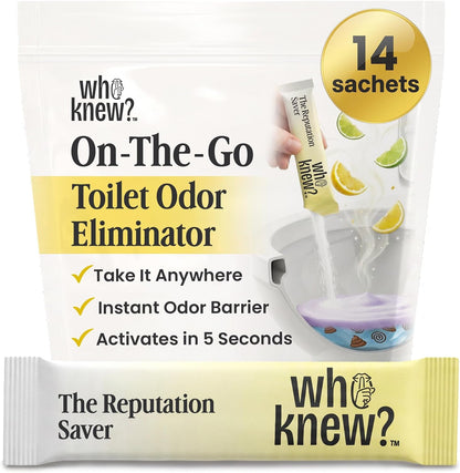 Who Knew Toilet Bombs for Smell - 14 Citrus Sachets | Drop Before You Go Poop | Toilet Odor Eliminator & Poop Smell Eliminator | Portable Bathroom Deodorizer for Travel, Guest Bathrooms & On-The-Go