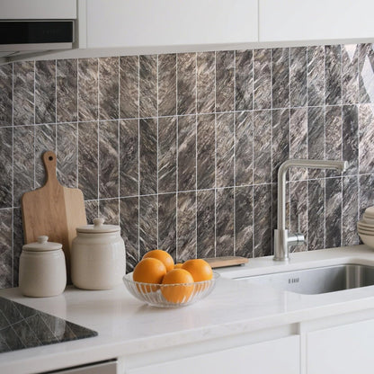 AULIGET 40-Piece Polished White Marble with Gold Peel and Stick Backsplash Wall Tiles, 3" x 12" PVC Faux Stone Stick on Tiles for Backsplash Kitchen, Bathroom, Laundry Room, Camper, Fireplace