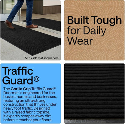 GORILLA GRIP Waterproof Traffic Guard Door Mat, Heavy Duty Entryway Mats, Strong Backing Commercial Utility Rugs for Office Hallway, Garage Floor and Home, Low Profile Carpet Runner, 29x17, Black