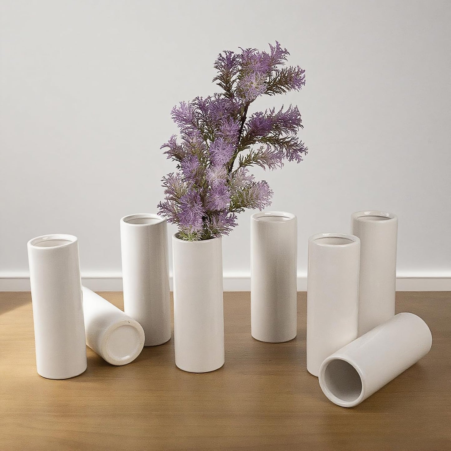 Modern Small Flower Vases 8 Pack - Ceramic, White