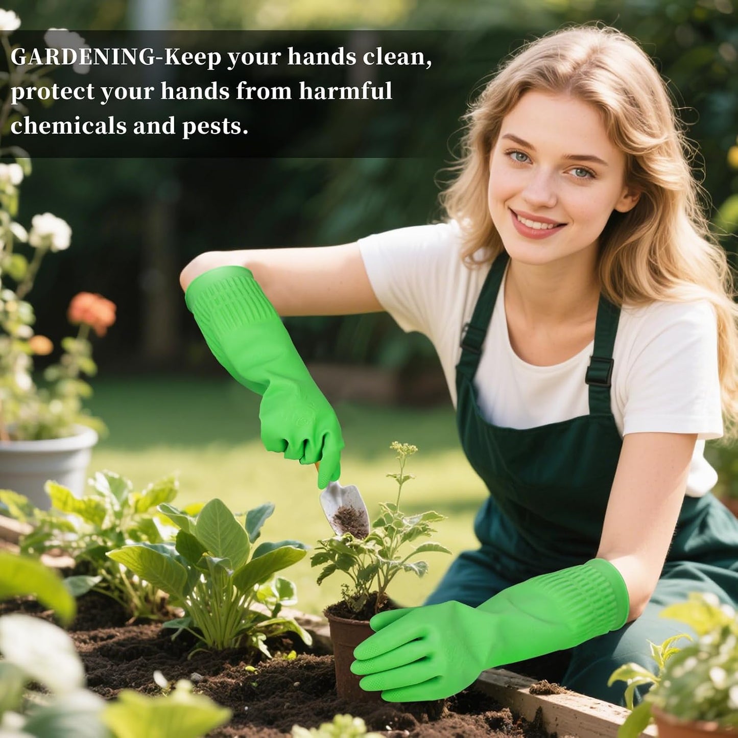 Rubber Gloves for Cleaning – 3 Pairs Reusable Gloves for Dishwashing, Kitchen and Household Tasks, 15-Inch Long (Regular Style, Large (Fits Medium Hands))