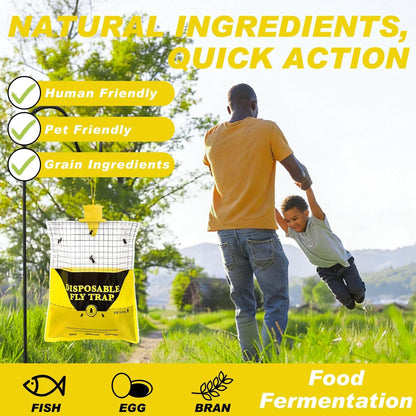 Outdoor Fly Traps for Patio, 4 Pack Pre-Baited Big Fly Bags Outdoor Disposable, Hanging Fly Catcher Hunter Stable Horse Ranch Control Repellent Killer for Barn, Farm