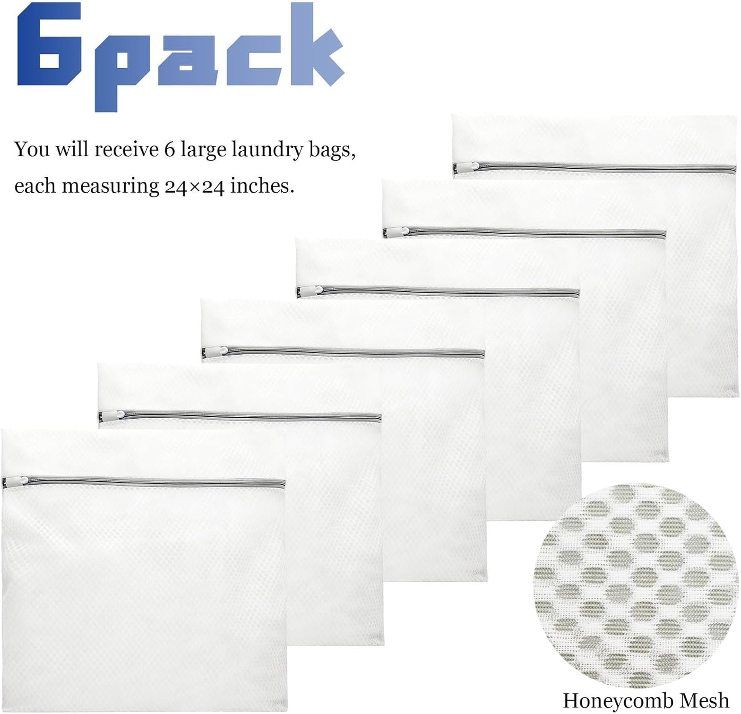 Large Mesh Laundry Bags for Delicates 24 x 24 Inch (Gray XXL -6pcs) | Honeycomb Lingerie Bags for Washing Machine, Travel Storage Organize Bags for Sheets Sweaters Jeans Blankets [6 Pack]
