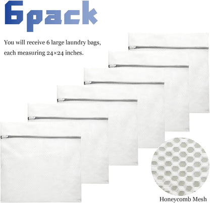 Large Mesh Laundry Bags for Delicates 24 x 24 Inch (Gray XXL -6pcs) | Honeycomb Lingerie Bags for Washing Machine, Travel Storage Organize Bags for Sheets Sweaters Jeans Blankets [6 Pack]