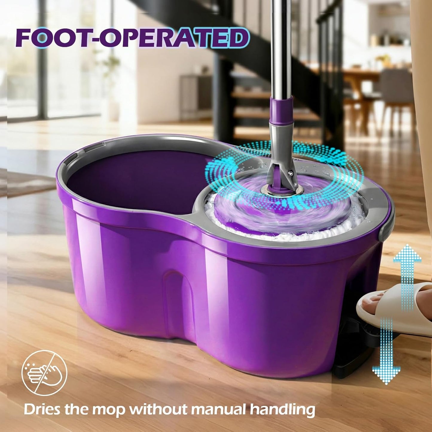 Spin Mop Bucket System,Masthome Pedal Spin Mop and Bucket with Wringer Set,EasyWring Microfiber Mop with 3 Mop Pads,360°Spinning Floor Cleaning System - Home & Office Suitable