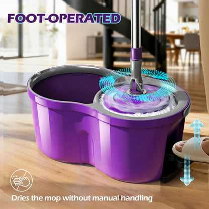 Spin Mop Bucket System,Masthome Pedal Spin Mop and Bucket with Wringer Set,EasyWring Microfiber Mop with 3 Mop Pads,360°Spinning Floor Cleaning System - Home & Office Suitable