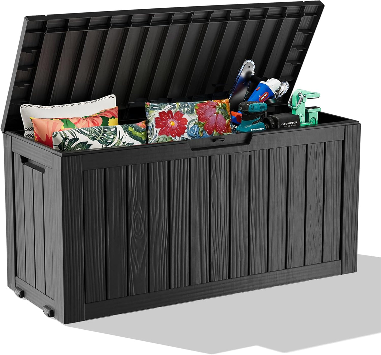 EasyUp 33 Gallon Resin Deck Box Waterproof, UV Resistant Outdoor Storage Box for Delivery, Porch, Patio and Garden, Stripe Black