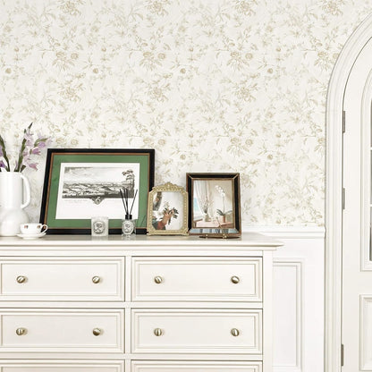 Ismoon Peel and Stick Wallpaper Floral Vintage Stick on Wall Paper Beige French Textured Contact Paper for Cabinet Removable Self Adhesive Wallpaper Vinyl Roll Shelf Deco, 17.3x78.7in