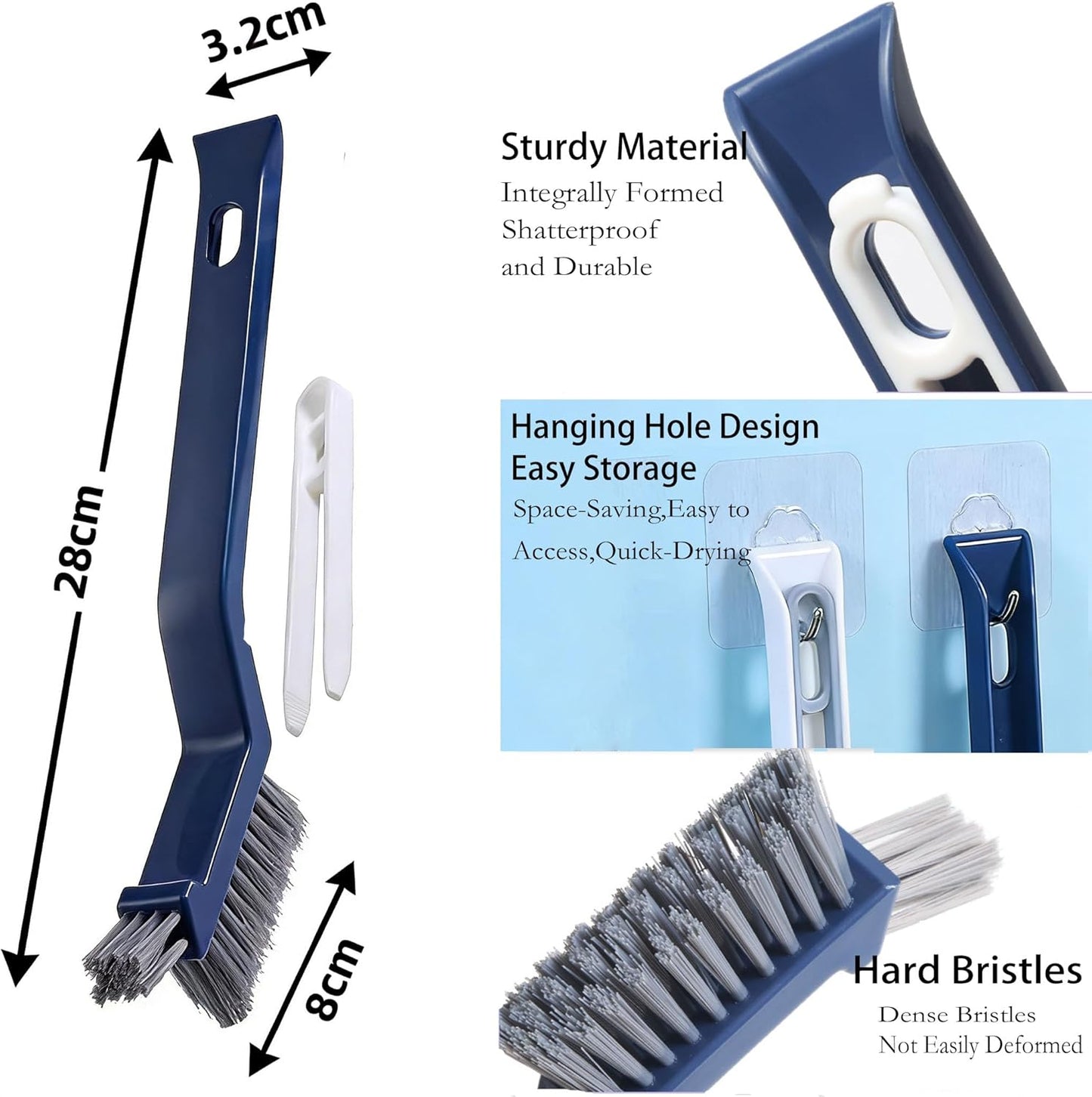 Crevice Cleaning Brush,2 Pack Multi-Purpose Hard Bristle Brushes for Deep Cleaning Kitchen, Bathroom, Grout, Sink, Cup, Teapot, Bottle, Blender, Corners, Tight Spaces