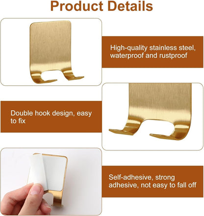 4 Pcs Gold Razor Loofah Holder for Shower Self Adhesive Waterproof Shaver Hooks Waterproof for wall Metal Heavy Duty Utility Storage Hanger Hooks Holder for Towels Accessories Kitchen Bathroom (Gold)