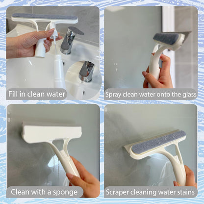 3 in 1 Window Cleaning Scraper,Multifunctional Spray Window Squeegee Cleaner Tool,Mirrors Scraper,Squeegee and Scrubber Spray Bottle Window Squeegee for Glass Doors,Glass Cleaner Tool