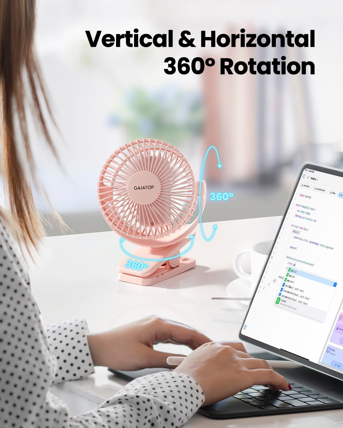 Gaiatop Portable Clip on Fan Battery Operated, Small Powerful 3 Speed Quiet 360° Rotate, USB Rechargeable Mini Personal Cooling Fan for Desk Table Home Office Stroller Camping Women Gifts Purple