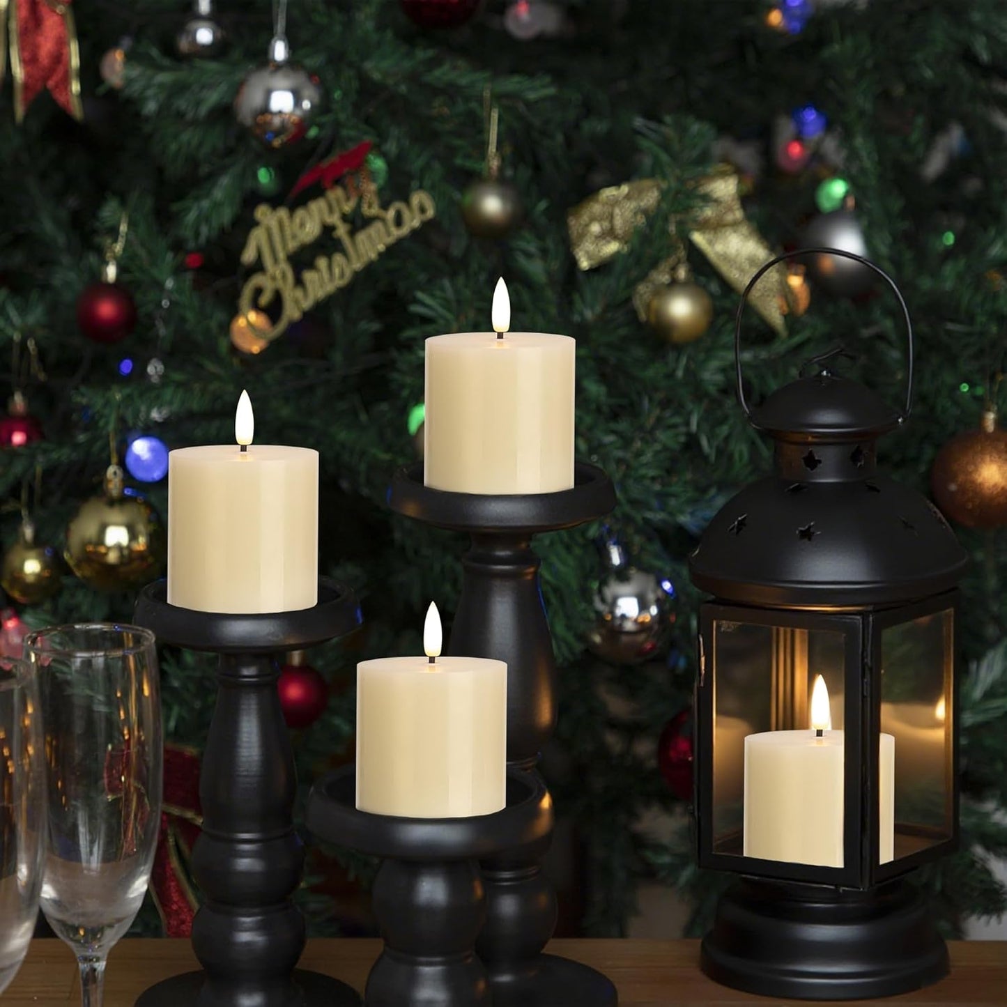 White Flameless Candles Set of 3 (3"x3") Battery Operated LED Pillar Candles with Remote and Timer, Real Wax Flickering Candles for Fireplace Bedroom Living Room Home Decor and Indoor Use